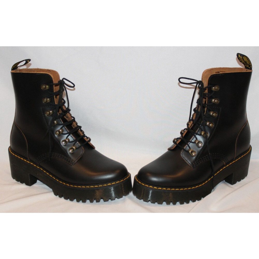 Dr. Martens Leona Women's Leather‎ Platform Boots Black US 9 NEW